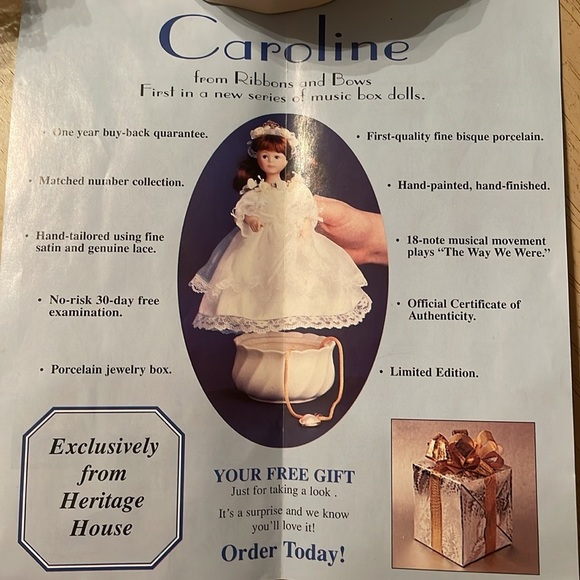 Heritage House Caroline Porcelain Bridal Doll Musical The Way We Were ad insert - Picture 12 of 17